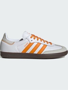 adidas Samba Leather Sneaker in White & Orange Accent